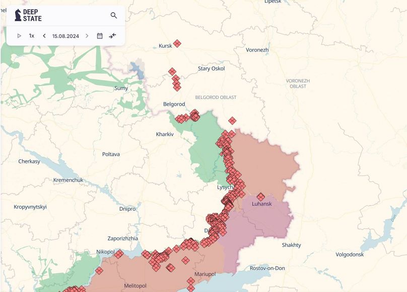 Verlauf der ukrainischen Offensive und der Front in der Ukraine.