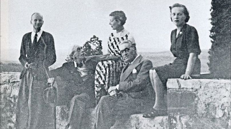 Jeanne Loviton with friends on the chapel terrace in 1941, including French poet Paul Valéry.