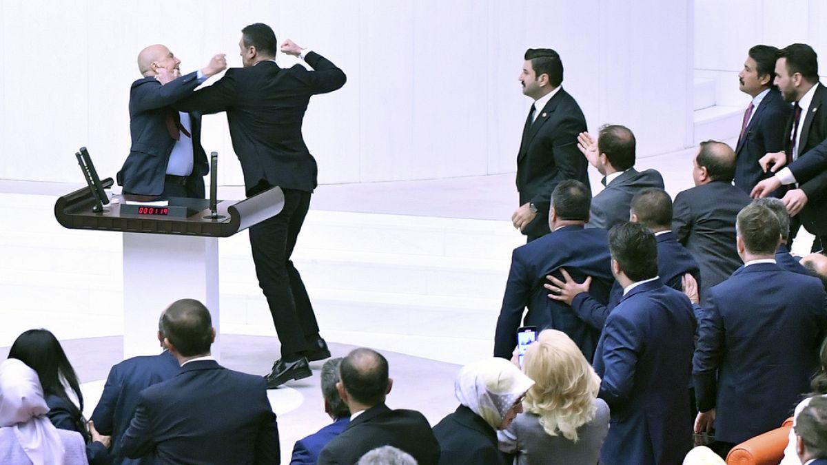 Pelea en el Parlamento de Turquía a puños