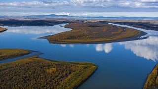 Yukon Nehri, Alaska'daki Stevens Köyü'nün yanından geçiyor.