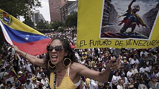 Venezuelan nationals protest against results that declared President Nicolas Maduro the winner of the July presidential election, in Mexico City, Saturday, Aug. 17th 2024