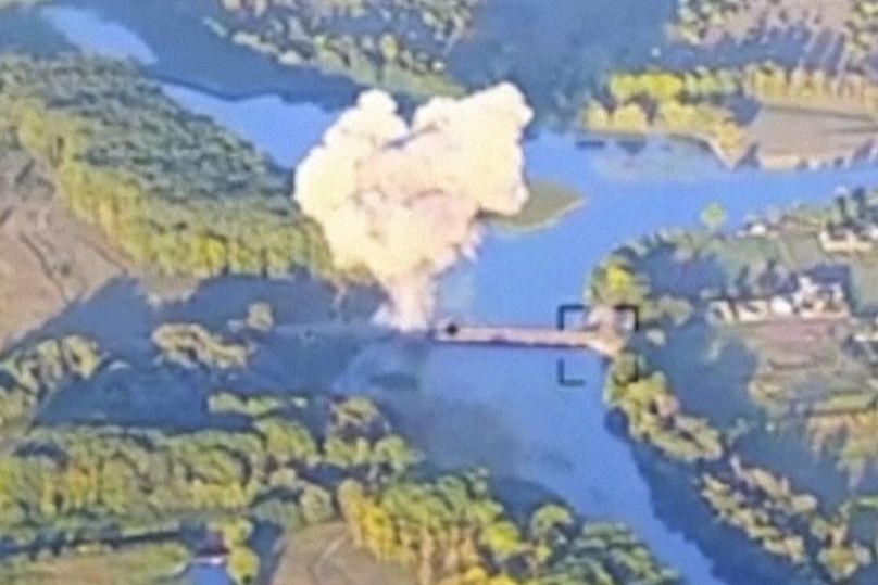 Picture released by the Ukrainian military claims to show the destruction of a second bridge in the Kursk region, August 18, 2024