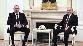 Rusya Devlet Başkanı Vladimir Putin ve Azerbaycan Cumhurbaşkanı İlham Aliyev, Moskova, 22 Nisan 2024.