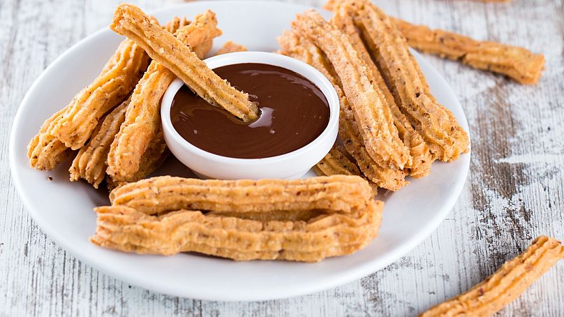 Churros are often served with hot chocolate