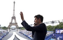 French Prime Minister Gabriel Attal gestures, in Paris, France, during the opening ceremony of the 2024 Summer Olympics. 26 July, 2024.