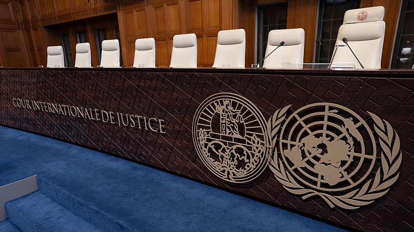 Seats of the judges at the International Court of Justice, or World Court, in The Hague, Netherlands.