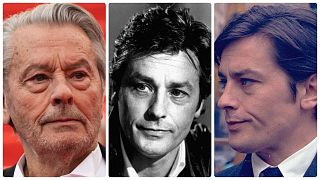 Alain Delon Cannes-ban, 2019-ben; 49 évesen, 1985-ben; A szicíliaiak klánja forgatási szünetében, Rómában, 1969-ben