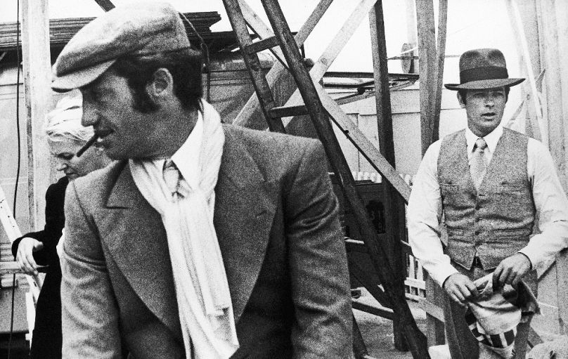 Jean-Paul Belmondo és Alain Delon a Borsalino forgatásán, 1969-ben