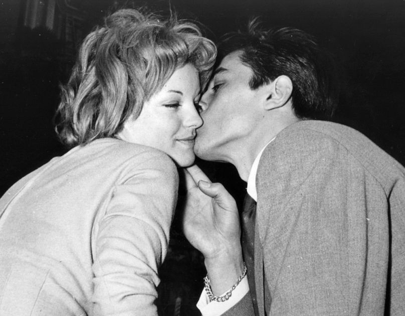 Romy Schneider és Alain Delon eljegyzésük után, Lugano mellett, 1959 márciusában