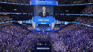 Il presidente degli Stati Uniti Joe Biden durante il suo discorso alla Convention nazionale dei democratici, iniziata lunedì a Chicago, 20 agosto 2024