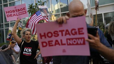 Israelis demonstrate for a deal to release the hostages still held by Hamas on the eve of US Secretary of State Antony Blinken's visit.