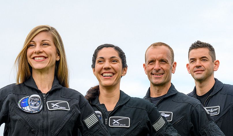 The Polaris Dawn crew (left to right): Anna Menon, Sarah Gillis, Scott Poteet and Jared Isaacman.