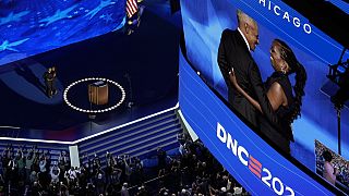 O casal Obama esteve no palco da convenção do Partido Democrata em Chicago. 