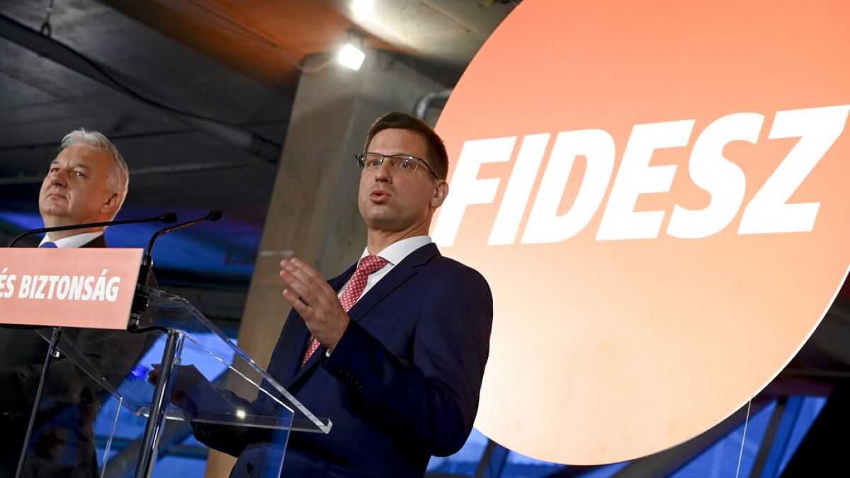 Gergely Gulyas, the head of the Prime Minister's Office holds a press conference in the Balna convention center in Budapest, Hungary, Sunday, April 3, 2022.