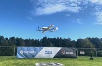 Un drone Apion decolla da un campo nel Northumberland, 21 agosto 2024