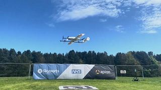 Um drone Apion descola de um campo em Northumberland, a 21 de agosto de 2024