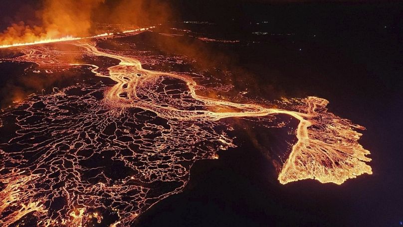 A volcano in southwestern Iceland erupted Thursday, Aug. 22, 2024, for the sixth time since December, spewing red lava through a new fissure on the Reykjanes Peninsula.