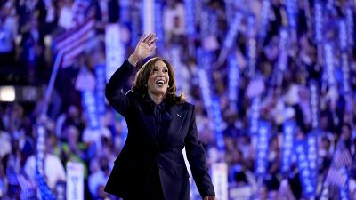 Kamala Harris on stage on the last day of the DNC in Chicago, August 22, 2024