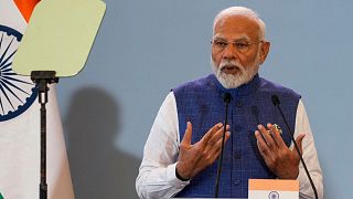 Narenda Modi, en rueda de prensa, tras reunirse con su homólogo polaco Donald Tusk