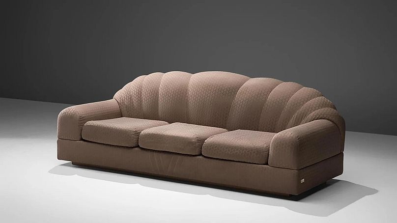 Salon Three Seat Sofa in Taupe Upholstery designed by Alain Delon