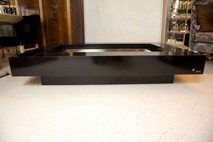 Black Laminate and Brass Coffee Table designed by Alain Delon