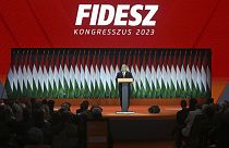 Il primo ministro ungherese Viktor Orban pronuncia un discorso durante un congresso del partito di governo ungherese Fidesz