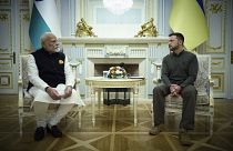 Le président ukrainien Volodymyr Zelensky et le Premier ministre indien Narendra Modi au palais Mariïnsky, le 23 août 2024.