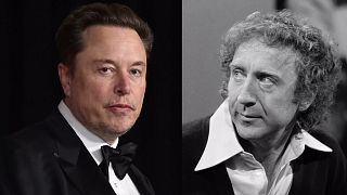 Elon Musk (solda) ve Gene Wilder'ı gösteren bir fotoğraf kombinasyonu.