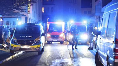 Police and ambulances near the scene where people were killed and injured in an attack at a festival in Solingen, August 23, 2024