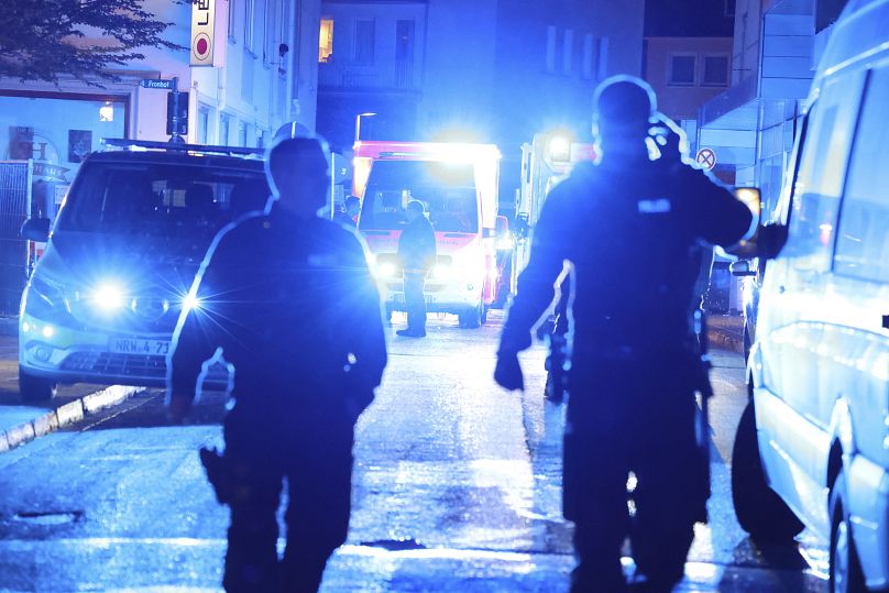 Police and ambulances near the scene where people were killed and injured in an attack at a festival in Solingen, August 23, 2024