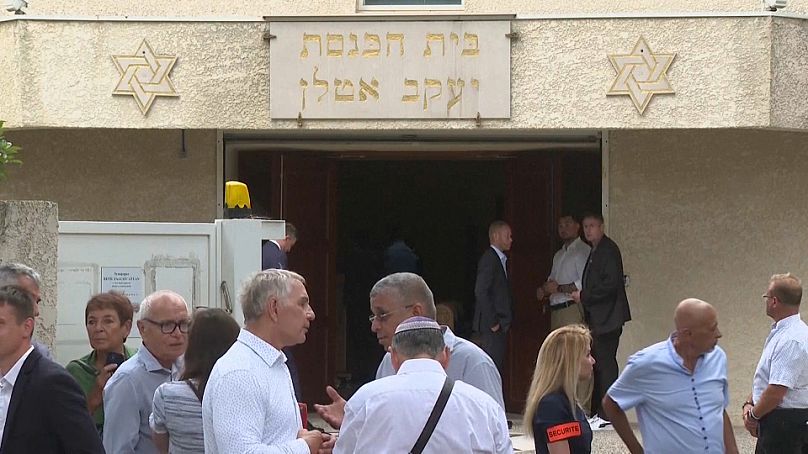 People outside the Beth Yaacov synagogue in La Grande Motte, August 24, 2024