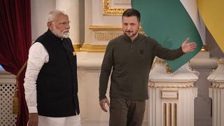 Ukrayna Cumhurbaşkanı Volodimir Zelenskiy ve Hindistan Başbakanı Narendra Modi, Kiev, 23 Ağustos 2024.