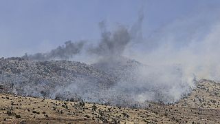 حرائق في بلدة شبعا جنوب لبنان بسبب القصف الإسرائيلي، الجمعة 14 يونيو/حزيران 2024.