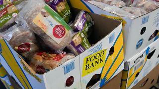 Recovered food is prepared to be distributed at a mobile food bank at Feeding Westchester in Elmsford, N.Y.