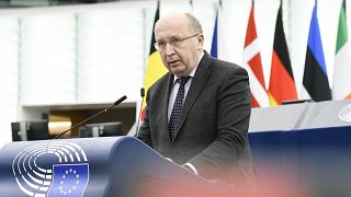 Andrius Kubilius addresses the European Parliament in February 2024