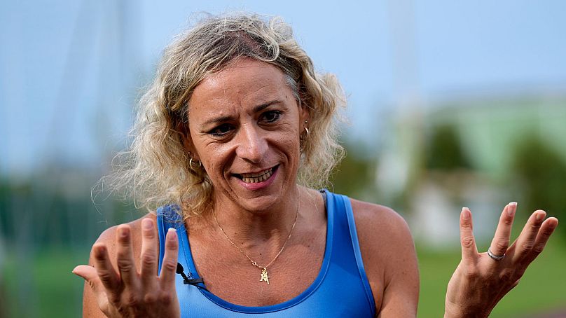 Italy's Valentina Petrillo gestures during an interview with The Associated Press in Pieve di Cento, near Bologna, Italy, Monday, 19 August 2024. 