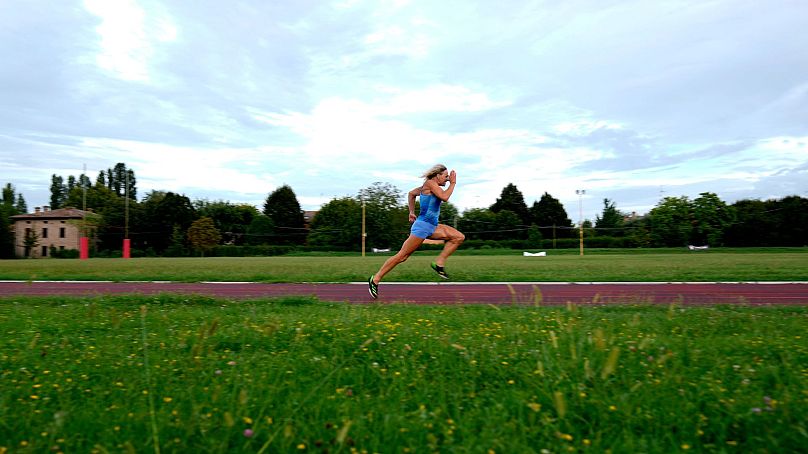 Italy's Valentina Petrillo trains in Pieve di Cento, near Bologna, Italy, 19 August 2024. 