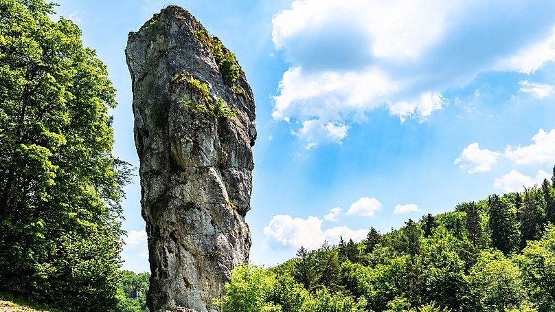 Hercules' Mace rock formation in Ojcowski National Park, Poland.