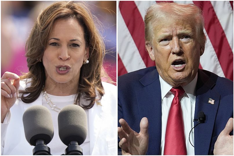 La vice-présidente Kamala Harris, à gauche, le 7 août 2024 et le candidat républicain à la présidence, l'ancien président Donald Trump, le 31 juillet 2024.