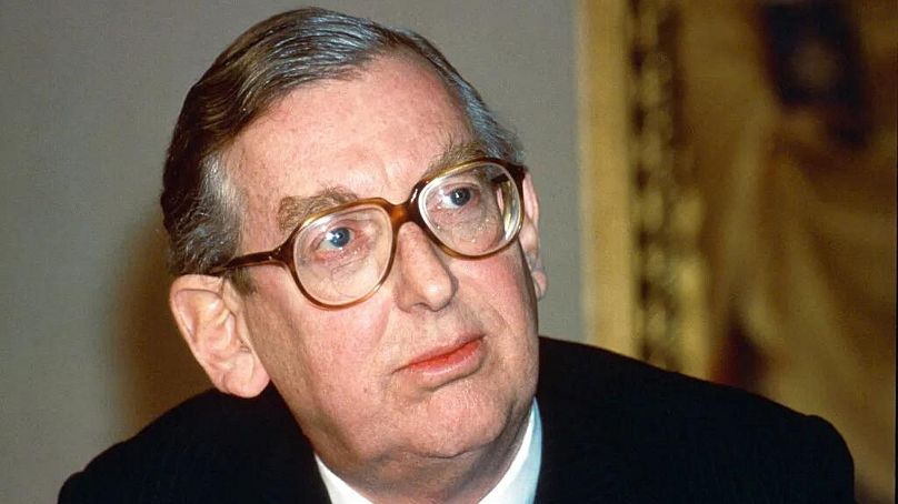 British millionaire industrialist Sir John Sainsbury during a news conference at London's National Gallery, January, 1988