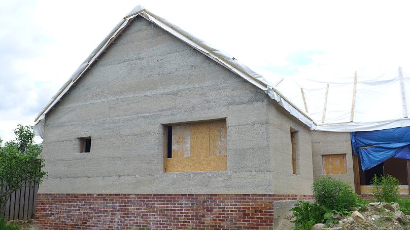 A new build cast-on-site hempcrete house under construction