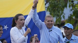 La leader dell'opposizione venezuelana Maria Corina Machado con ilcandidato alle presidenziali Edmundo González