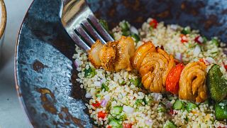 A bowl of cultivated chicken from the GOOD Meat start up.