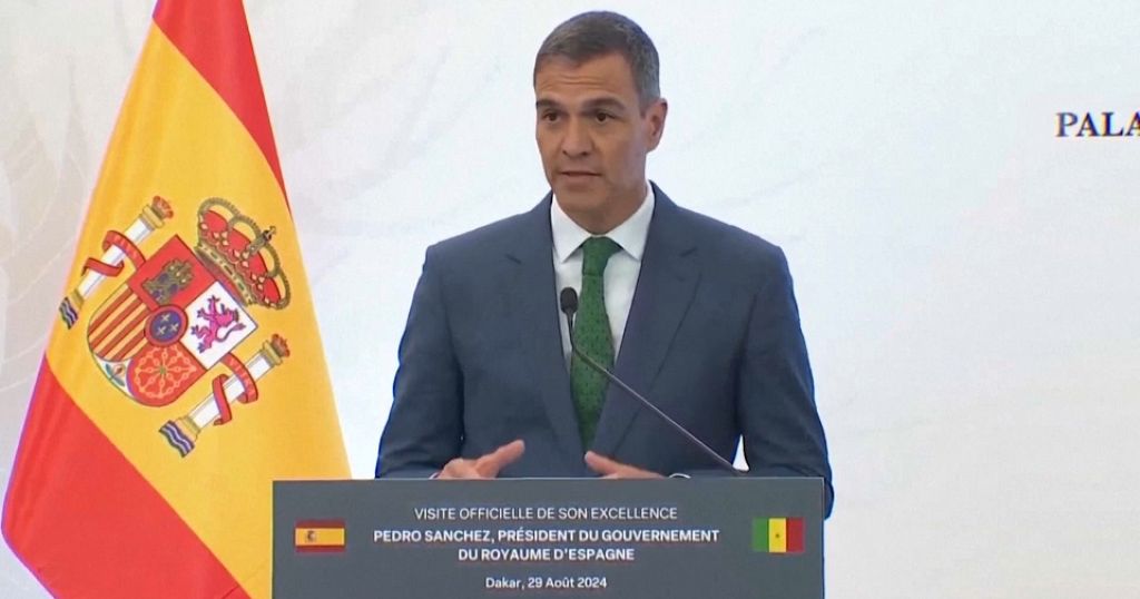 Spain’s Prime Minister Pedro Sanchez attends a press conference in Dakar