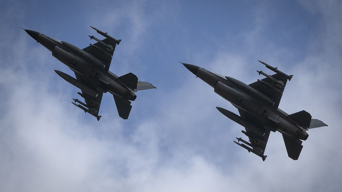 The Ukrainian Air Force's F-16 fighter jets fly in an undisclosed location in Ukraine, August 4, 2024