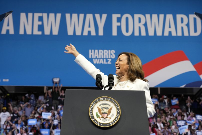 La candidata democratica alla presidenza Kamala Harris parla durante un comizio elettorale a Savannah, Georgia, 29 agosto 2024