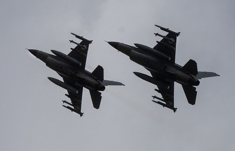 The Ukrainian Air Force's F-16 fighter jets fly in an undisclosed location in Ukraine, August 4, 2024