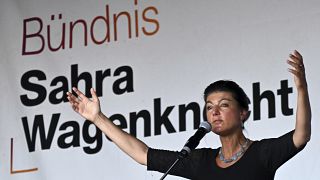 Sahra Wagenknecht durante un evento de campaña el 29 de agosto.