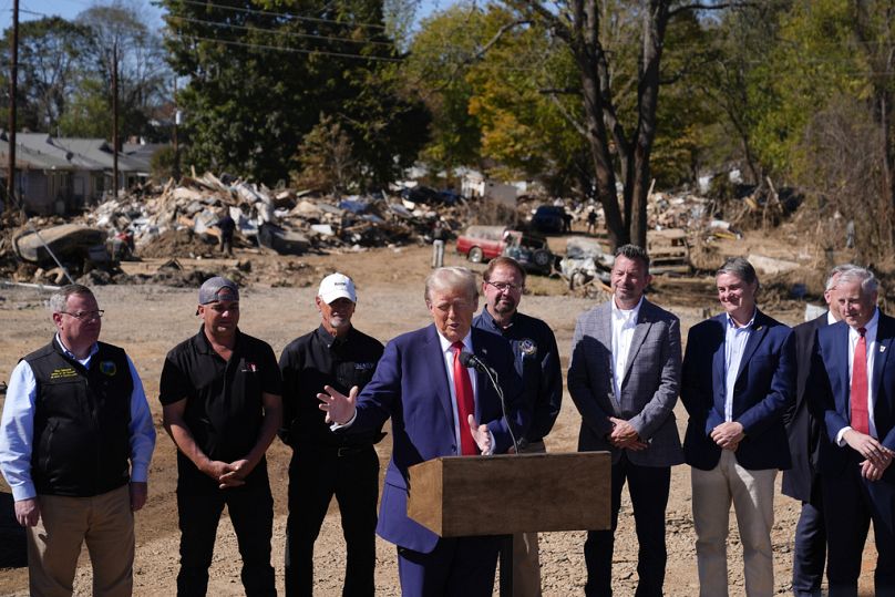 Republican presidential nominee former President Donald Trump delivers remarks on the damage and federal response to Hurricane Helene.