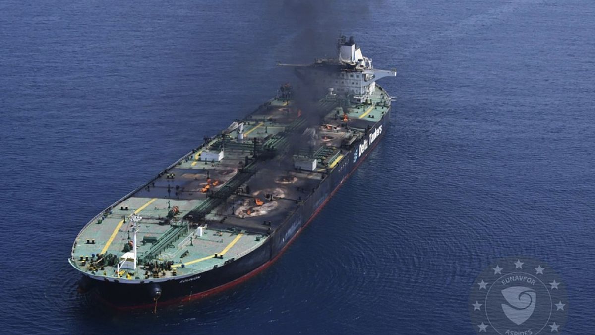 EU naval mission rushes to rescue burning oil tanker in Red Sea